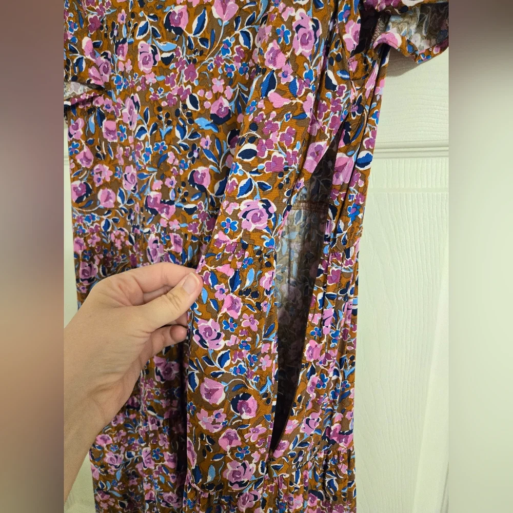 J. Crew Floral Pink , Brown And Blue Maxi Dress Size 12